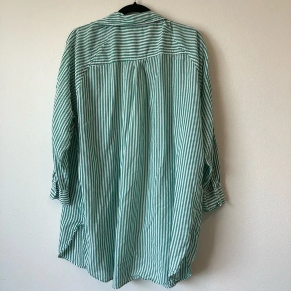 H&M 100% Cotton Green and White Oversized Striped Button Down Shirt Size S - Picture 8 of 10
